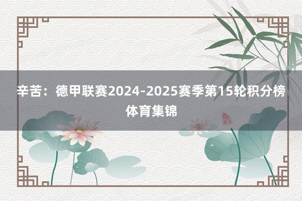 辛苦：德甲联赛2024-2025赛季第15轮积分榜体育集锦