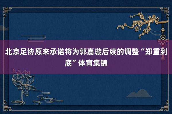 北京足协原来承诺将为郭嘉璇后续的调整“郑重到底”体育集锦