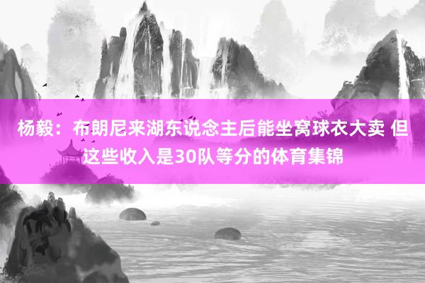 杨毅：布朗尼来湖东说念主后能坐窝球衣大卖 但这些收入是30队等分的体育集锦